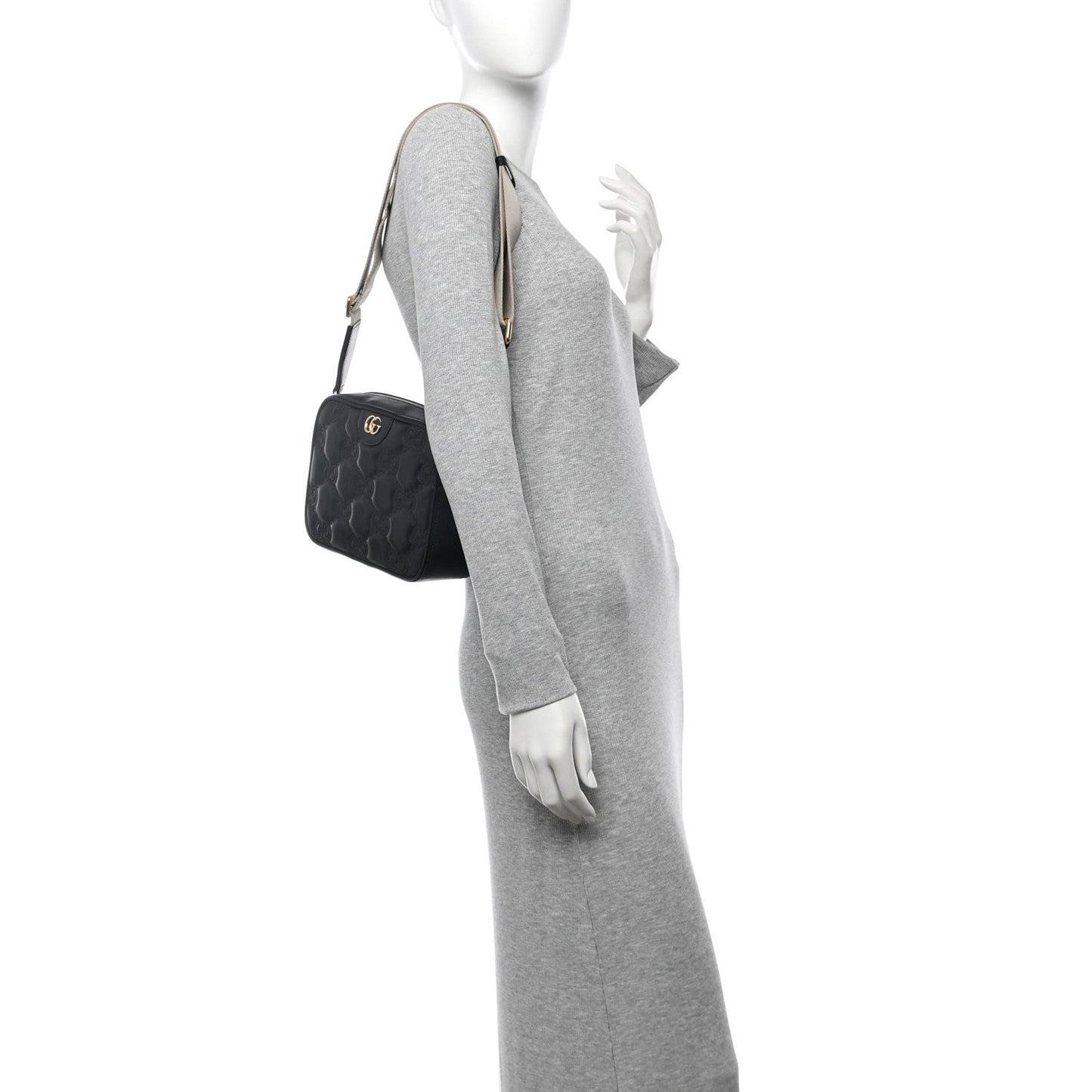 Gucci Calfskin GG Matelasse Shoulder Bag Black Natural