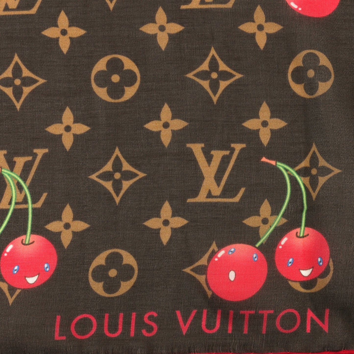 Louis Vuitton LV X TM Silk Cotton Monogram Cerises Square Scarf 55