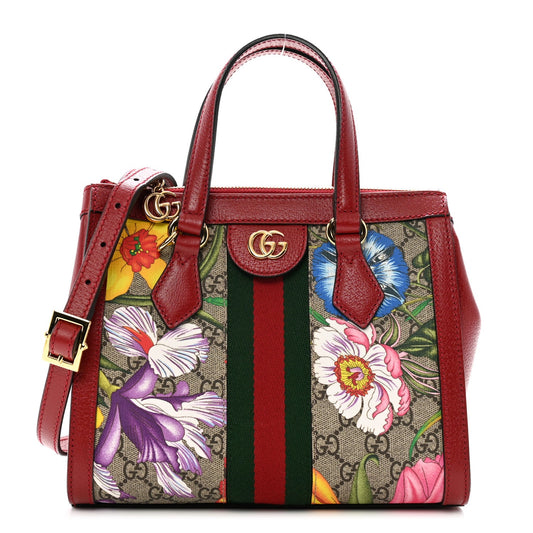 Gucci GG Supreme Monogram Flora Web Small Ophidia Tote Bag Red