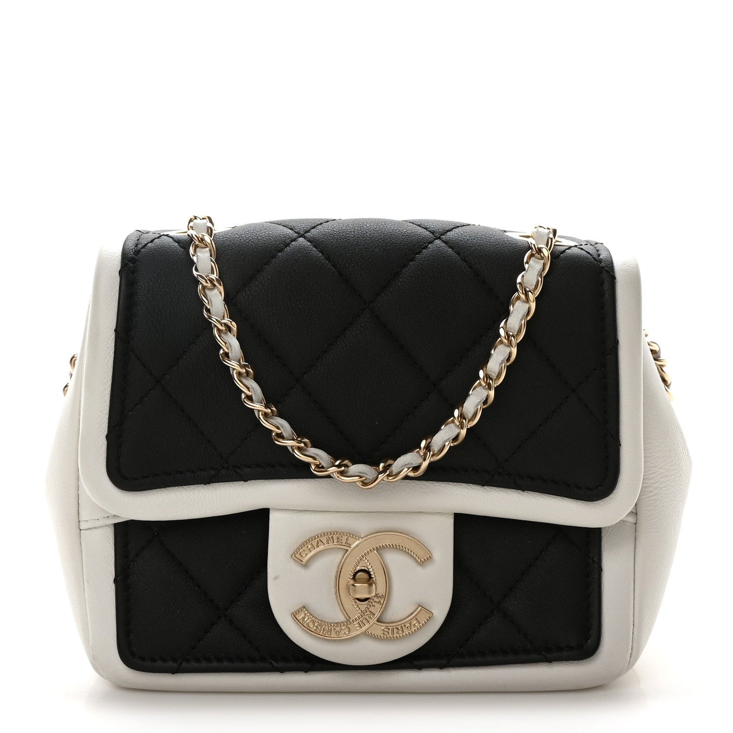 Chanel Lambskin Quilted Graphic Mini Flap Bag Black White