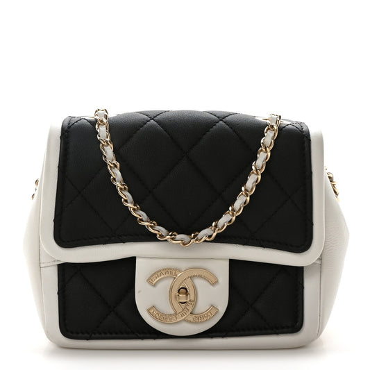 Chanel Lambskin Quilted Graphic Mini Flap Bag Black White