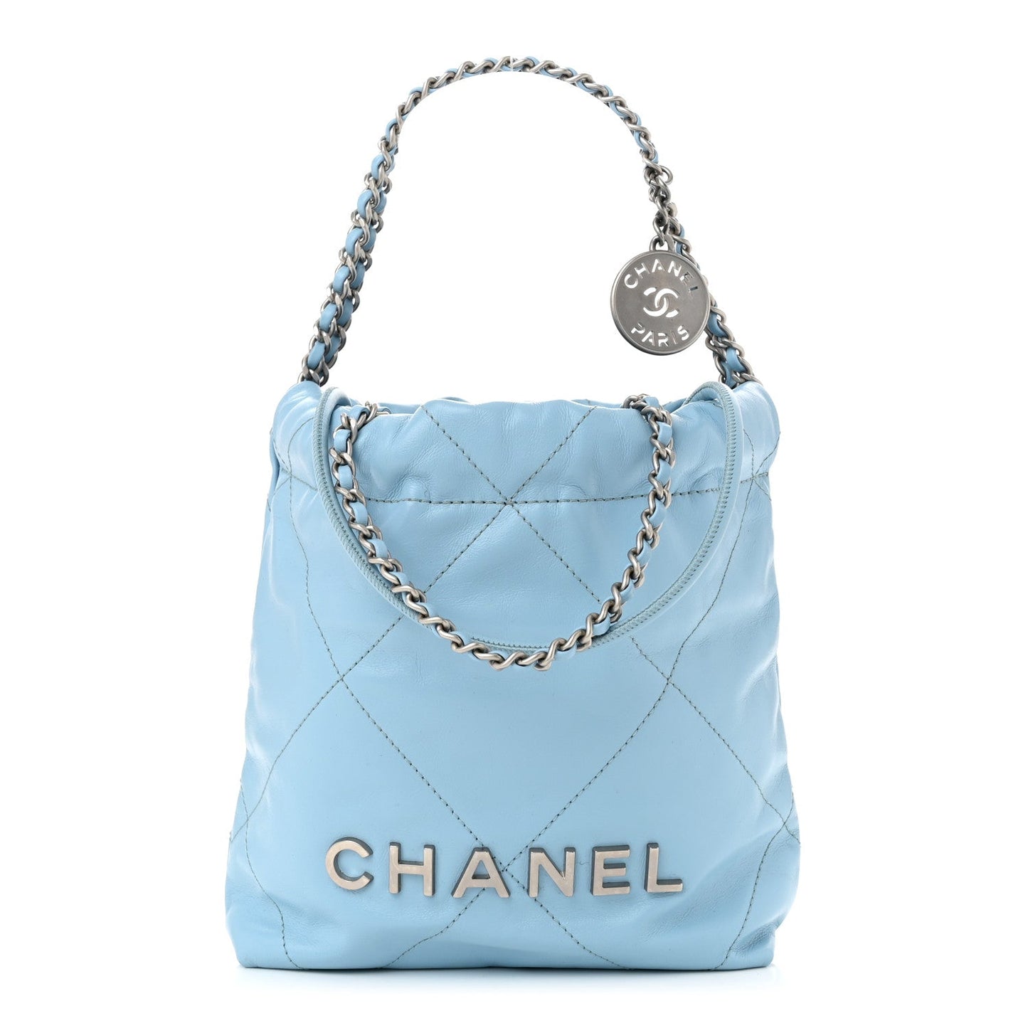 Chanel Shiny Calfskin Quilted Mini 22 Light Blue