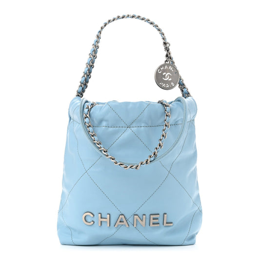 Chanel Shiny Calfskin Quilted Mini 22 Light Blue