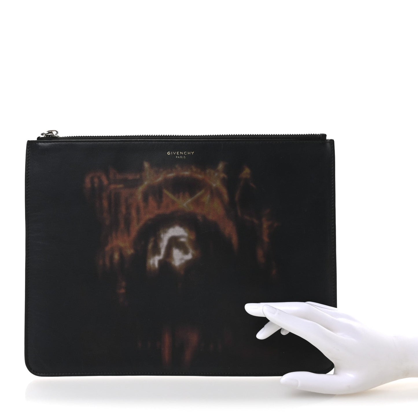 Givenchy Calfskin Jesus Print Zip Pouch Black
