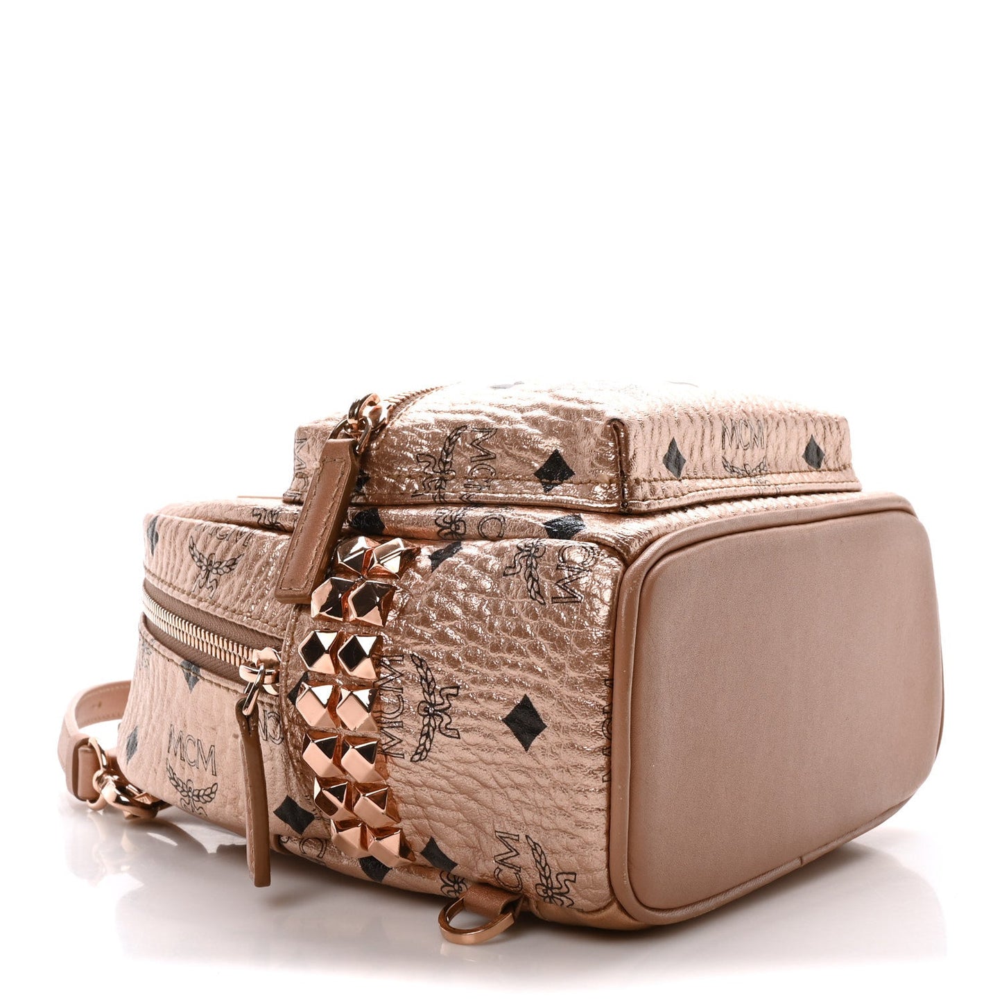 MCM Visetos Studded X-Mini Bebe Boo Backpack Champagne Gold