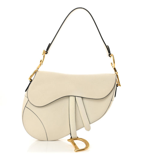 Christian Dior Grained Calfskin Saddle Bag White