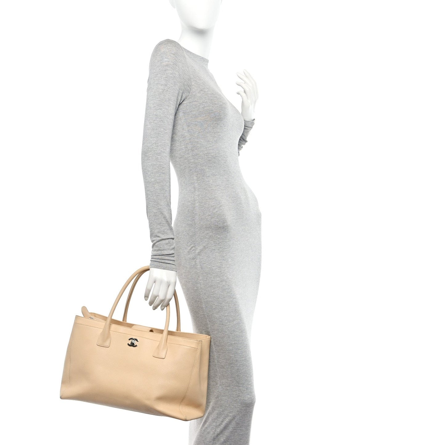 Chanel Calfskin Cerf Executive Shopper Tote Beige Clair