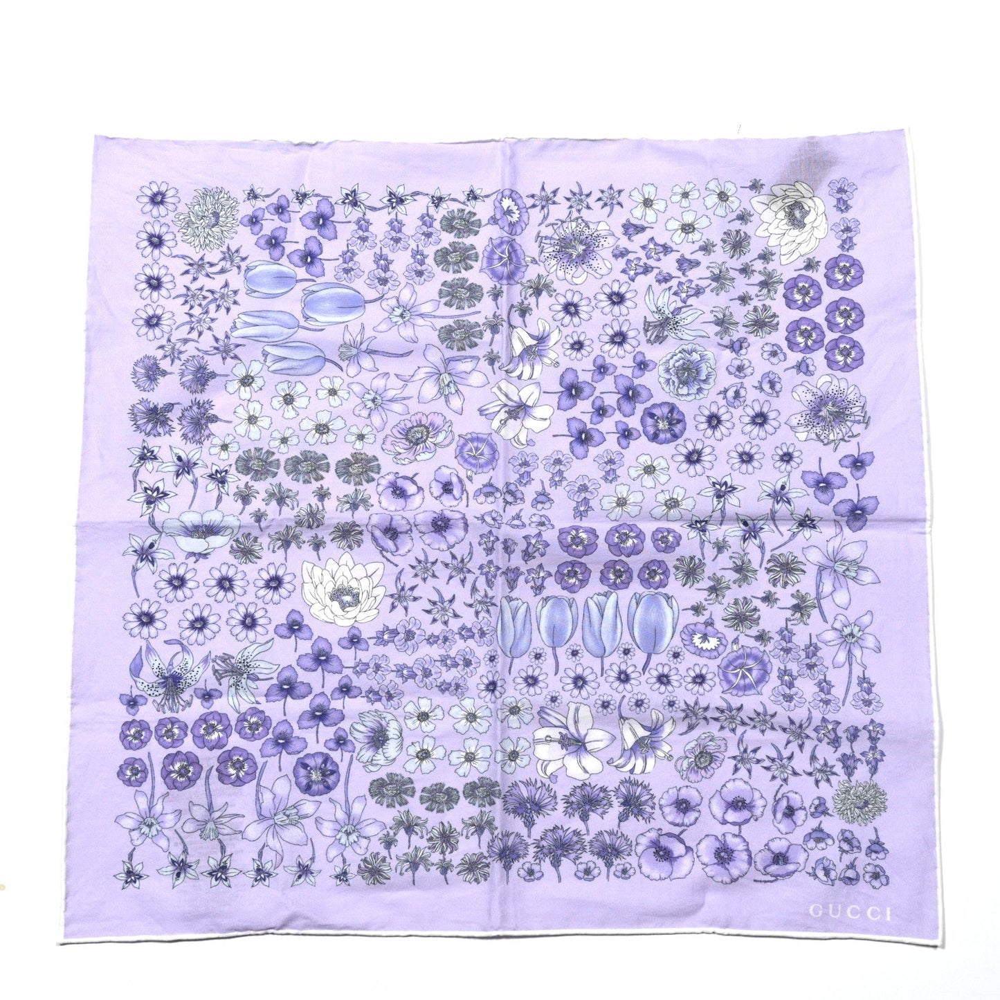 Gucci Cotton Floral Square Scarf Purple
