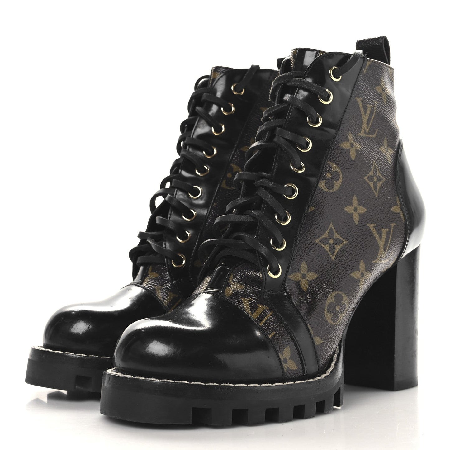 Louis Vuitton Patent Calfskin Monogram Star Trail Ankle Boots Black