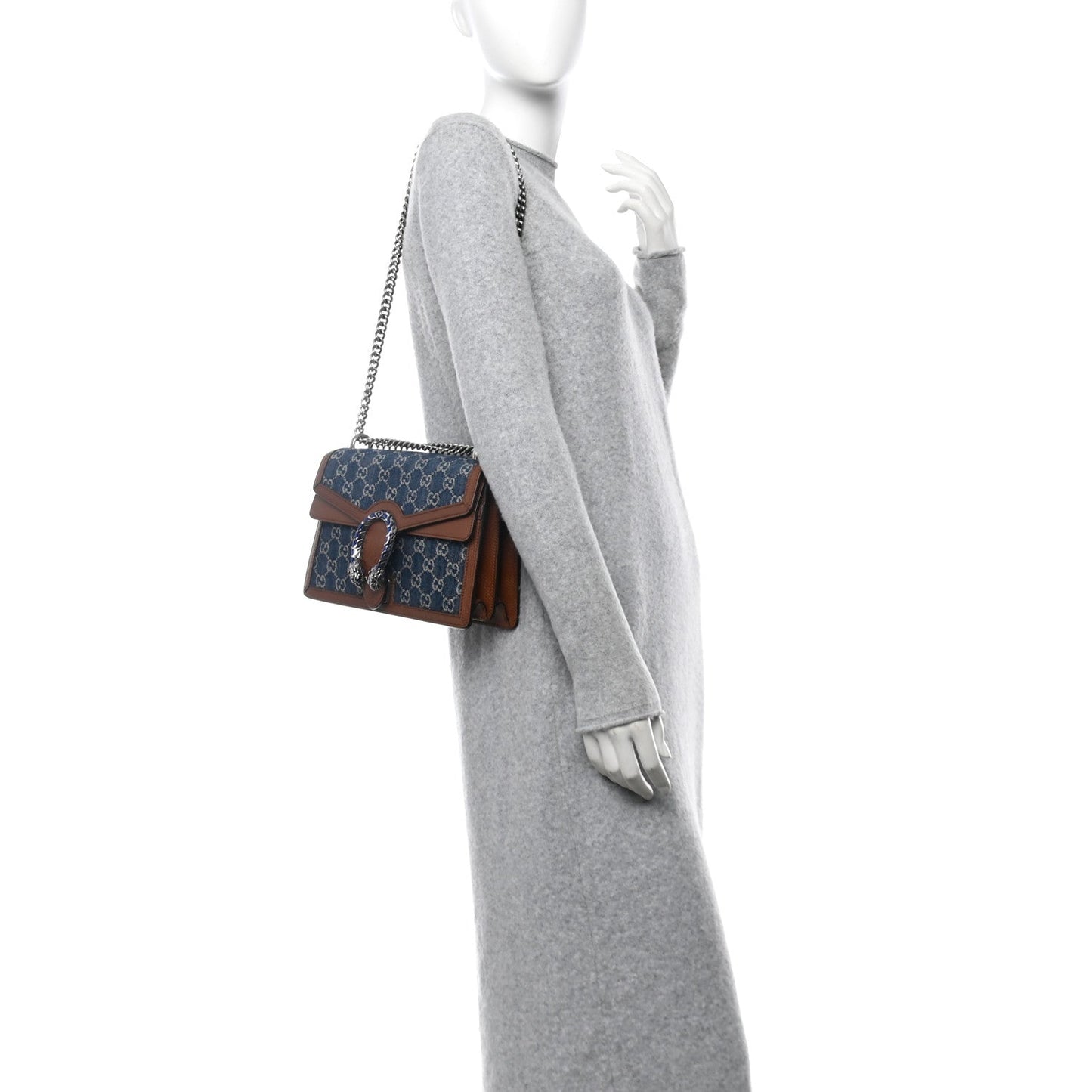 Gucci New Denim GG Monogram Dollar Calfskin Enamel Small Dionysus Shoulder Bag Blue Tea Cuir Epilog Electric Blue