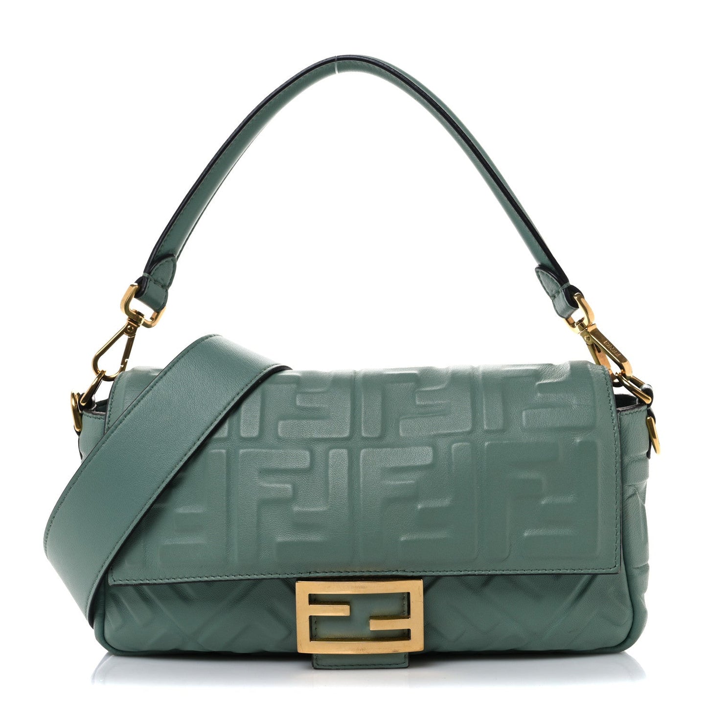 Fendi Nappa FF 1974 Embossed Baguette Menta