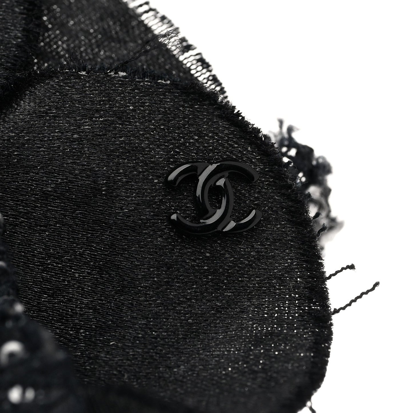 Chanel Tweed Fabric Camellia Pin Brooch Black