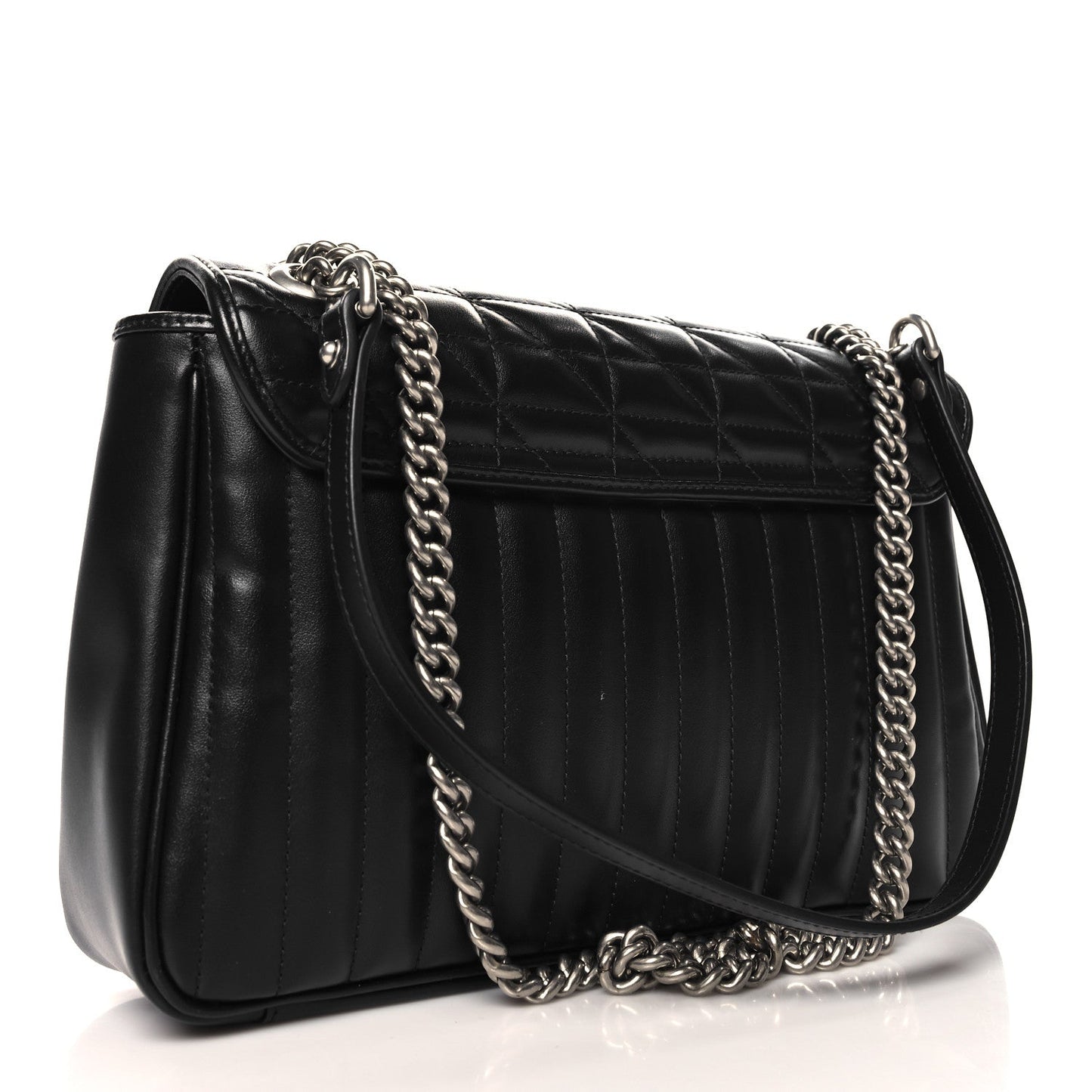 Gucci Calfskin Matelasse Aria Medium GG Marmont Shoulder Bag Black