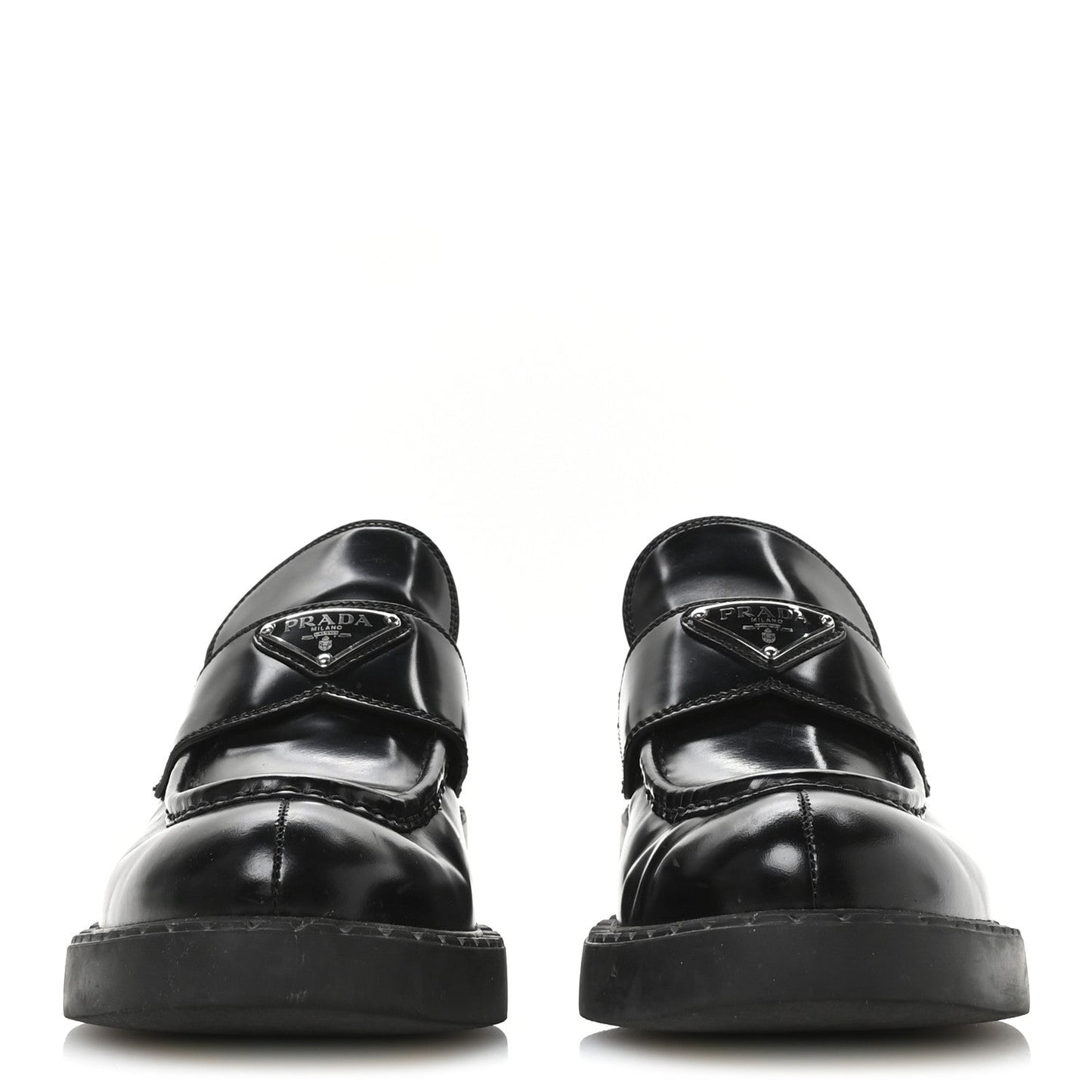 Prada Spazzolato Metal Triangle Logo 50mm Loafers 40 Black
