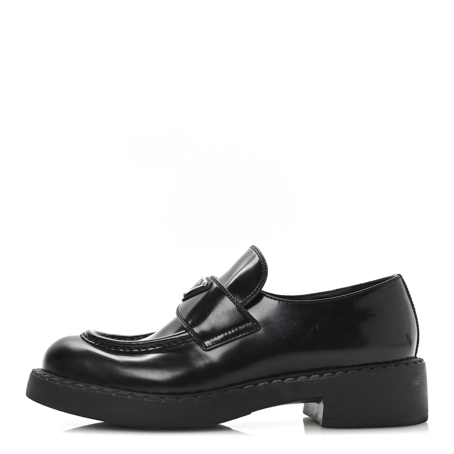 Prada Spazzolato Metal Triangle Logo 50mm Loafers 40 Black