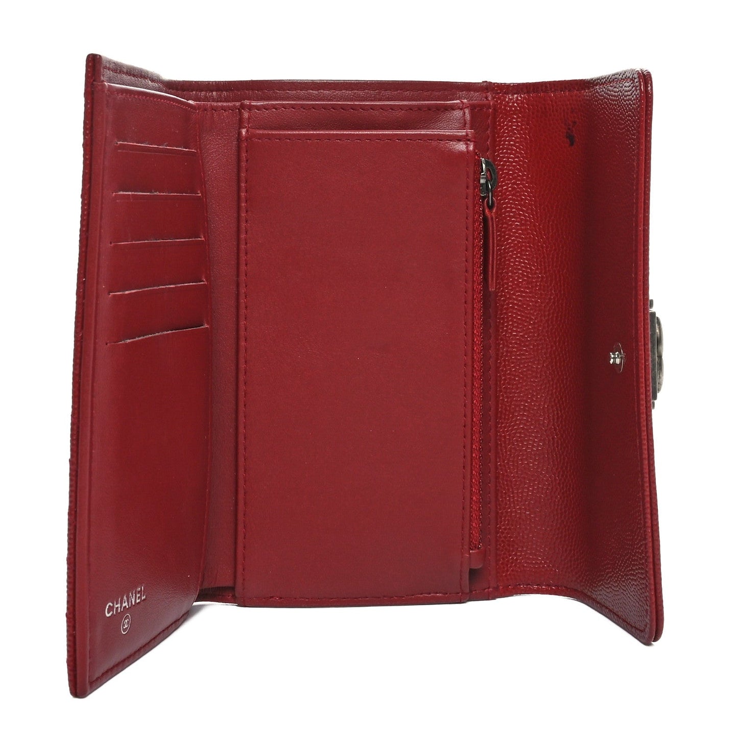 Chanel Caviar Chevron Quilted Boy Flap Wallet Red