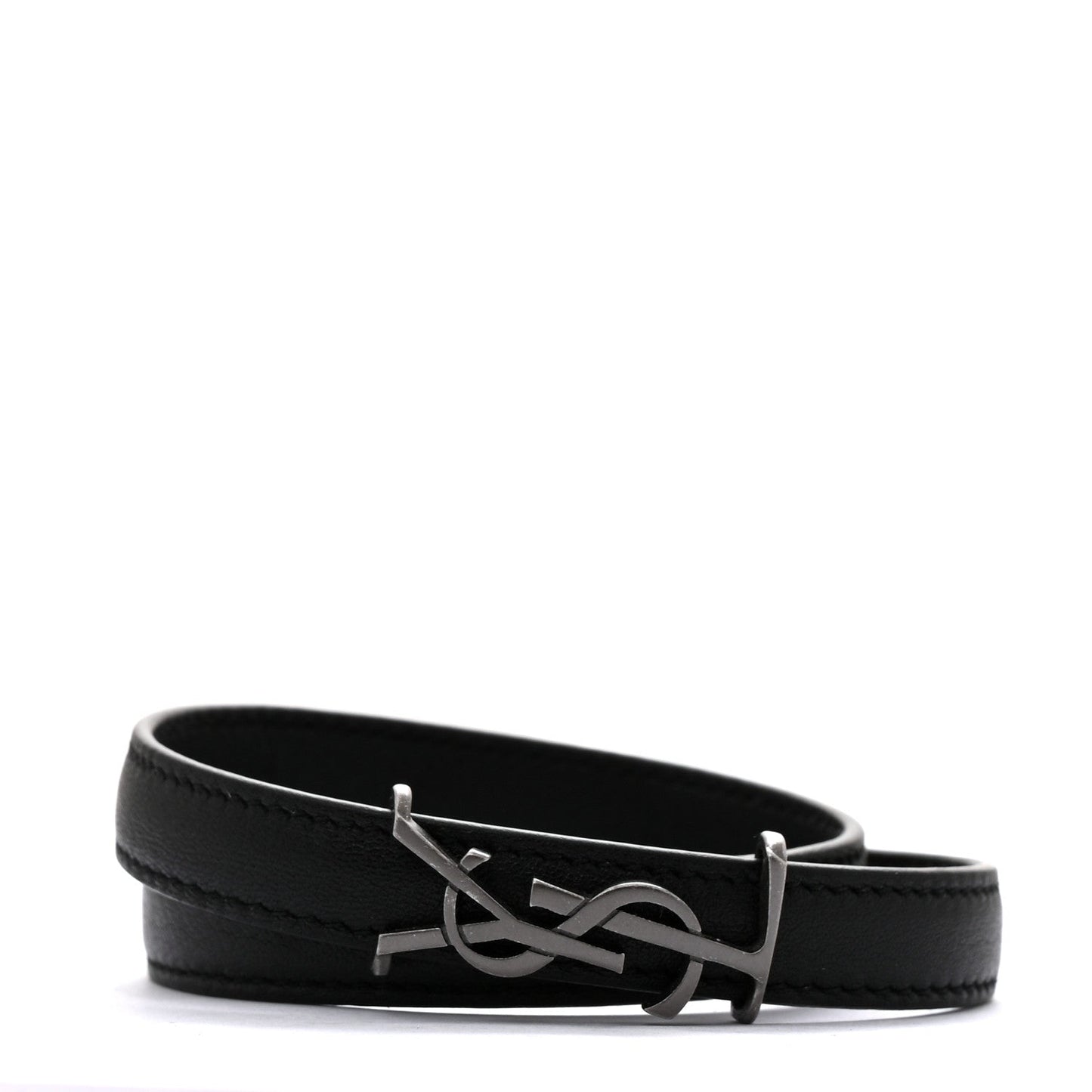 Saint Laurent Calfskin Opyum Double Wrap Bracelet Black