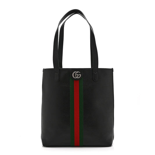 Gucci Textured Dollar Calfskin Web Medium Ophidia Tote Bag Black