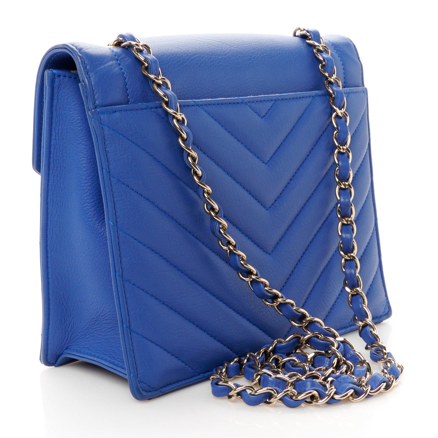 Chanel Calfskin Quilted Chevron Small Single Flap Blue