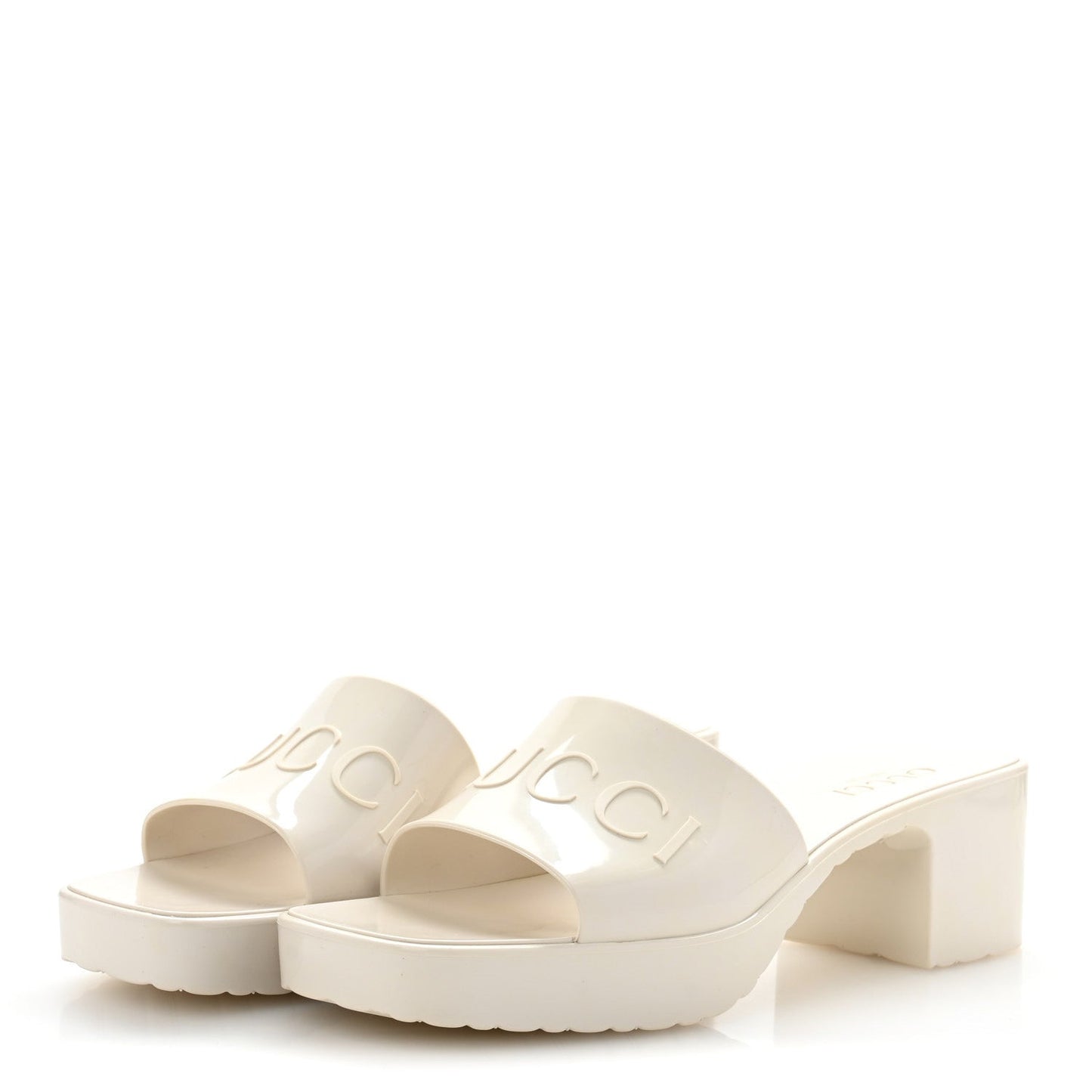 Gucci Rubber Logo Womens Platform 20/60mm Slide Sandals 38 Mystic White