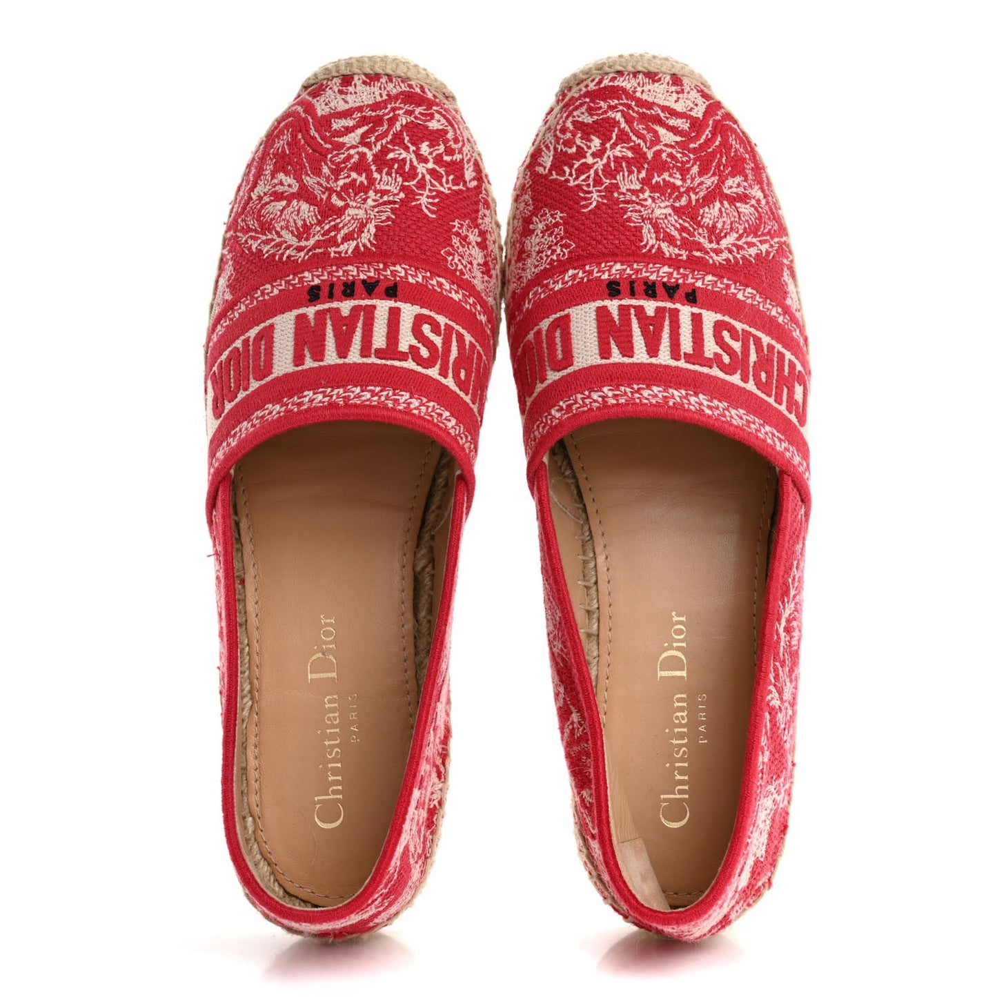 Christian Dior Embroidered Toile De Jouy Granville Espadrille 38.5 Raspberry