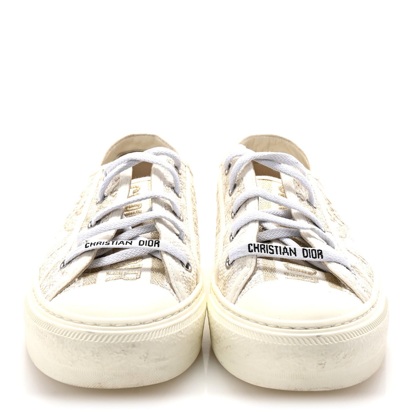 Christian Dior Canvas Embroidered Jardin D'Hiver Womens Walk'N'Dior Low Top Sneakers 40 White Gold