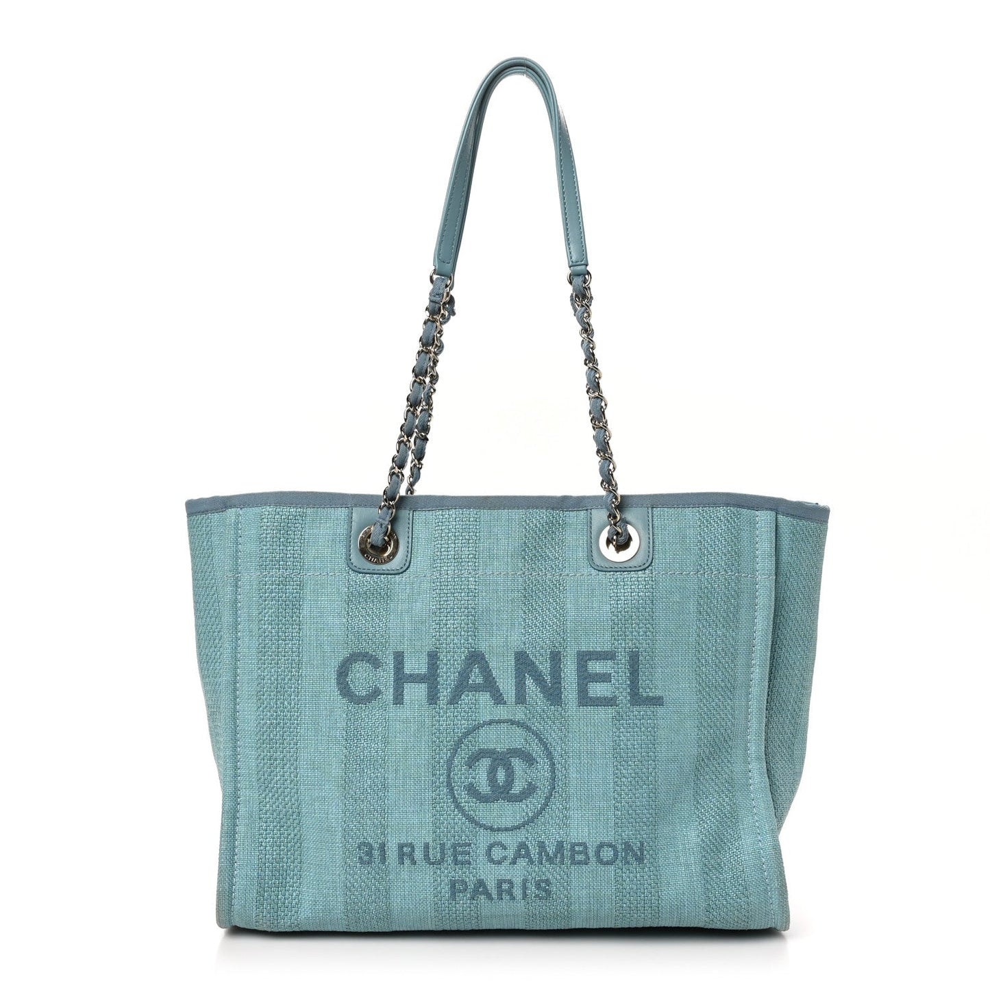 Chanel Mixed Fibers Striped Small Deauville Tote Blue