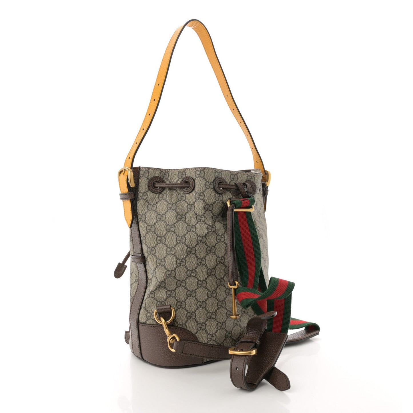 Gucci GG Supreme Monogram Neo Vintage Drawstring Bucket Backpack Beige New Acero Crop
