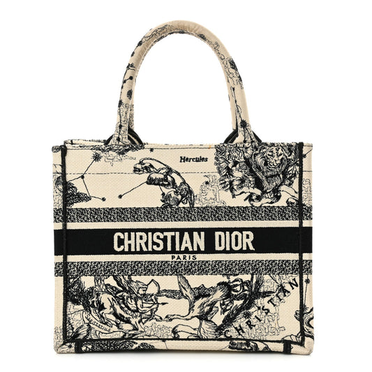 Christian Dior Canvas Embroidered Small Zodiac Toile De Jouy Book Tote Latte
