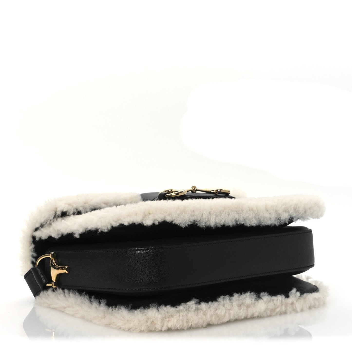 Gucci Sakai Be Green Calfskin Shearling Horsebit 1955 Shoulder Bag Black
