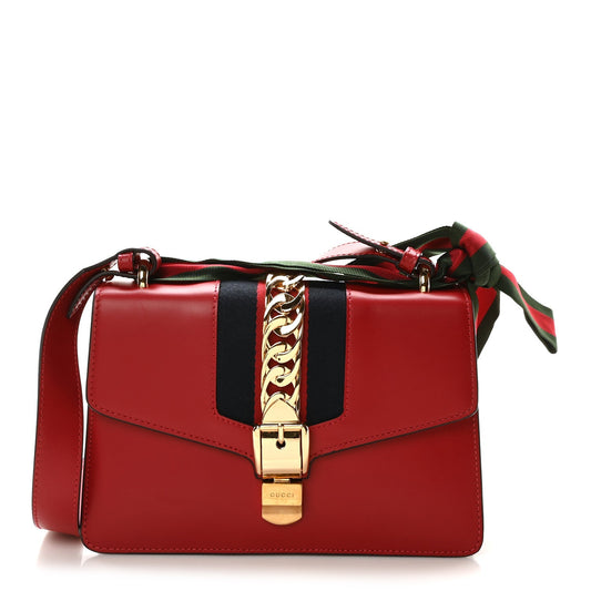 Gucci Calfskin Small Sylvie Shoulder Bag Hibiscus Red
