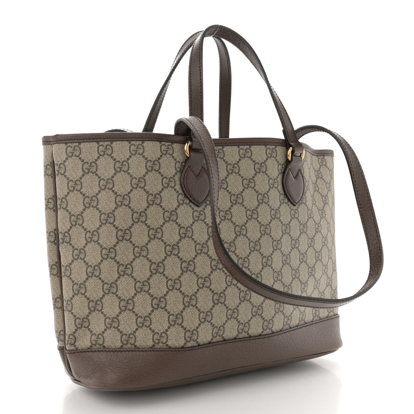 Gucci GG Supreme Monogram Textured Calfskin Medium Ophidia Shoulder Tote Bag Beige Ebony New Acero