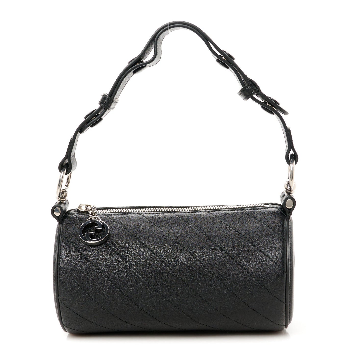 Gucci Sakai Be Green Calfskin Diagonal Stitched Mini Blondie Barrel Shoulder Bag Black