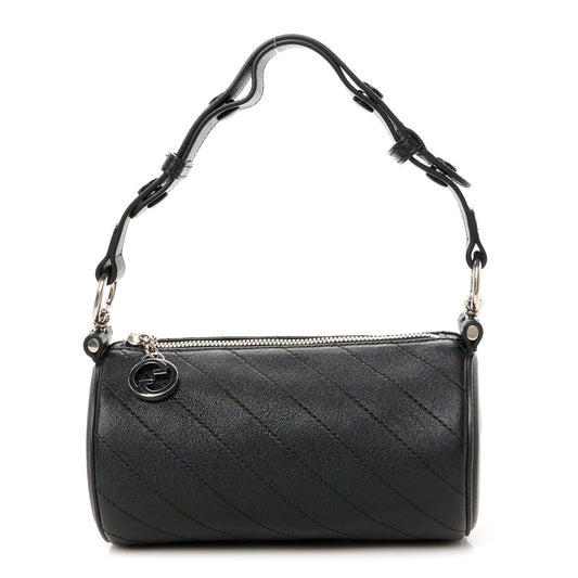 Gucci Sakai Be Green Calfskin Diagonal Stitched Mini Blondie Barrel Shoulder Bag Black