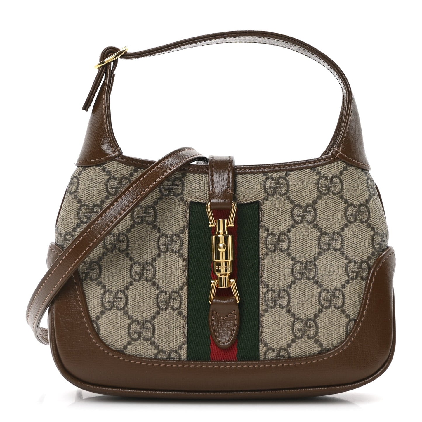 Gucci GG Supreme Monogram Azalea Calfskin Web Mini Jackie 1961 Hobo Beige Ebony Brown Sugar