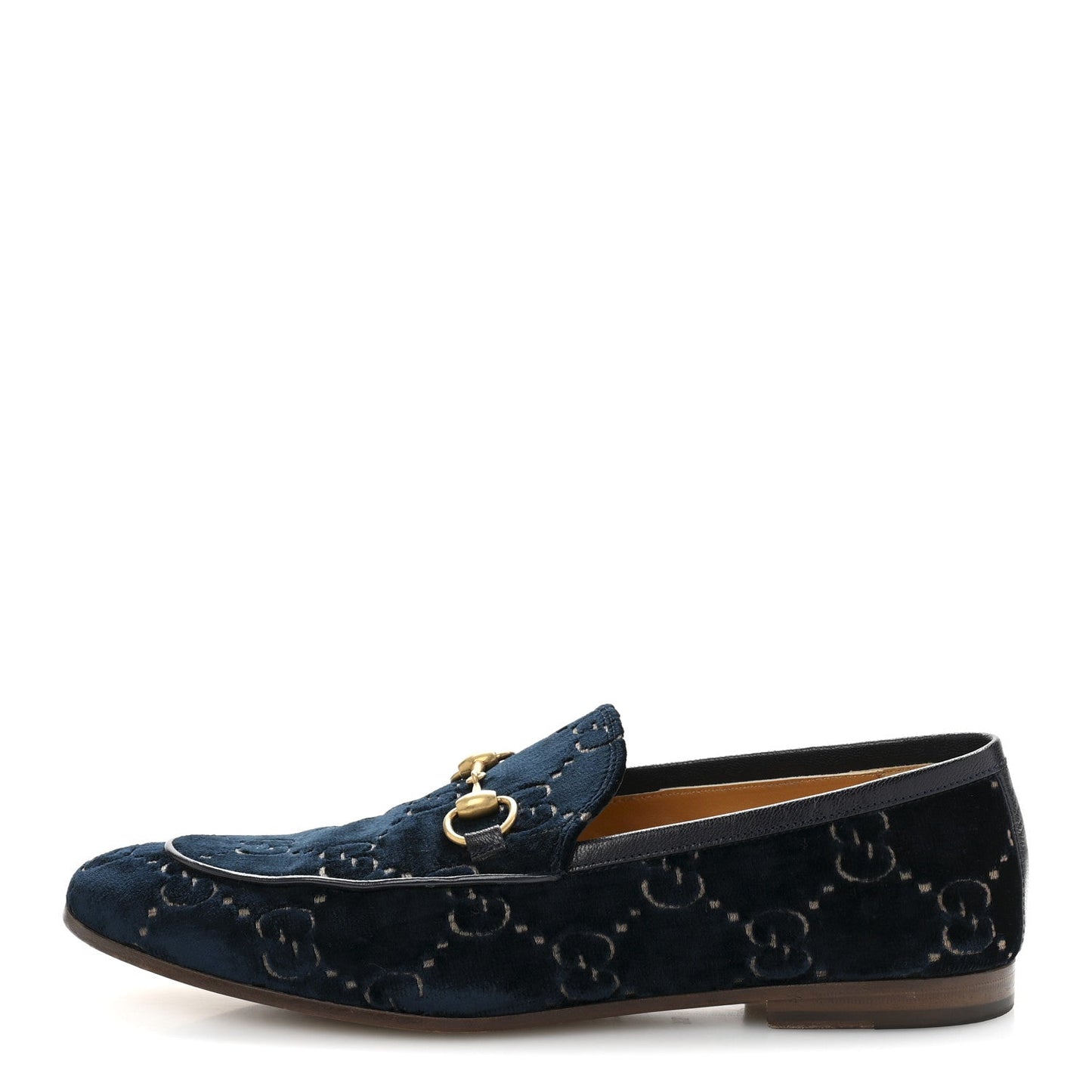 Gucci Velvet GG Monogram Horsebit Mens Jordaan Loafers 8.5 Blue Beige