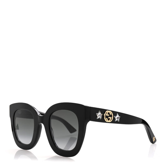 Gucci Acetate Crystal Star Round Frame Sunglasses GG0208S Black