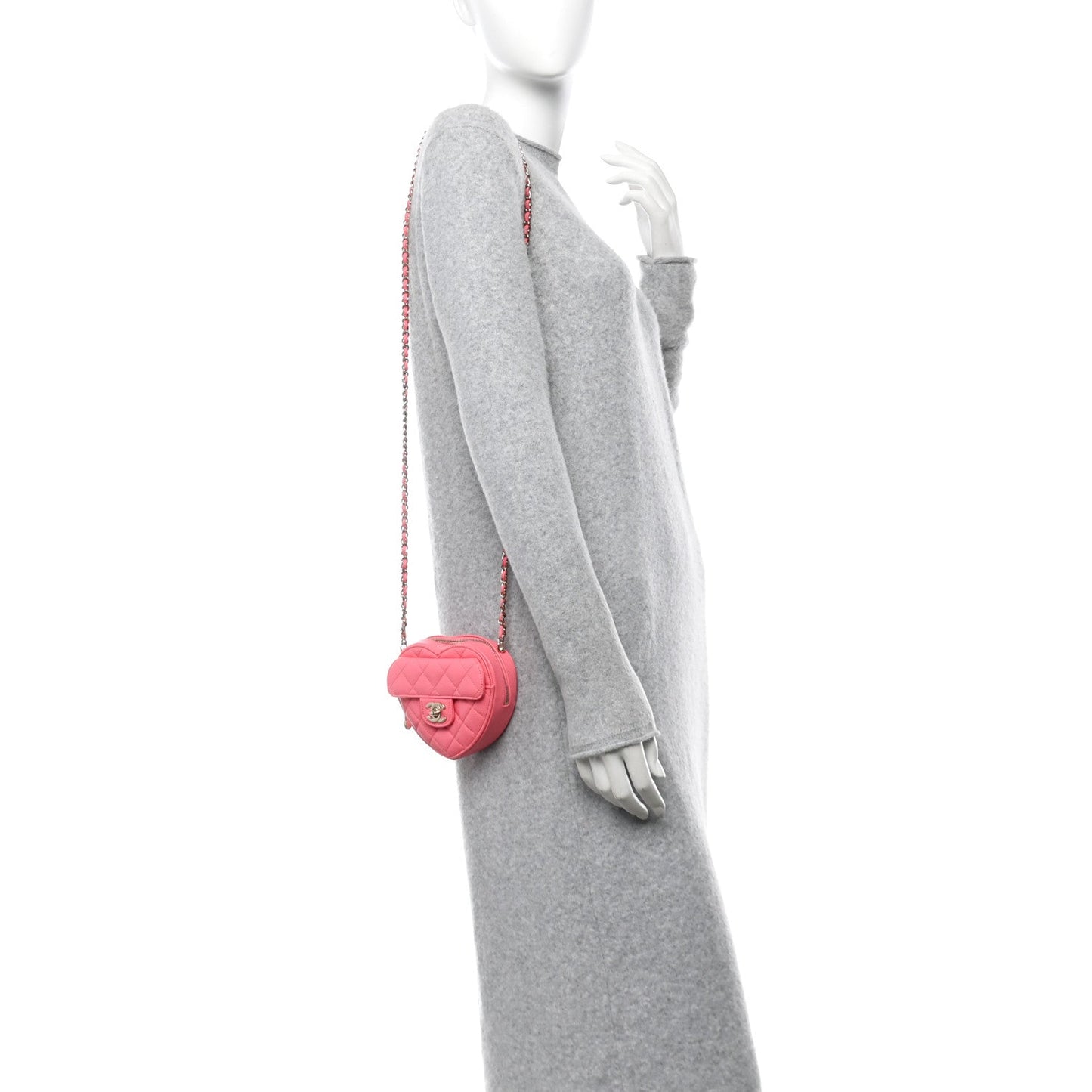 Chanel Lambskin Quilted CC In Love Heart Clutch With Chain Pink