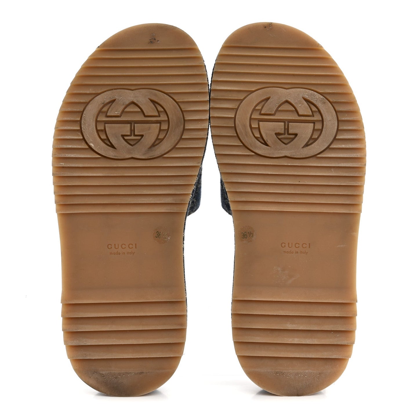 Gucci New Denim GG Monogram Angelina Platform 55mm Slide Sandals 36.5 Blue Tea