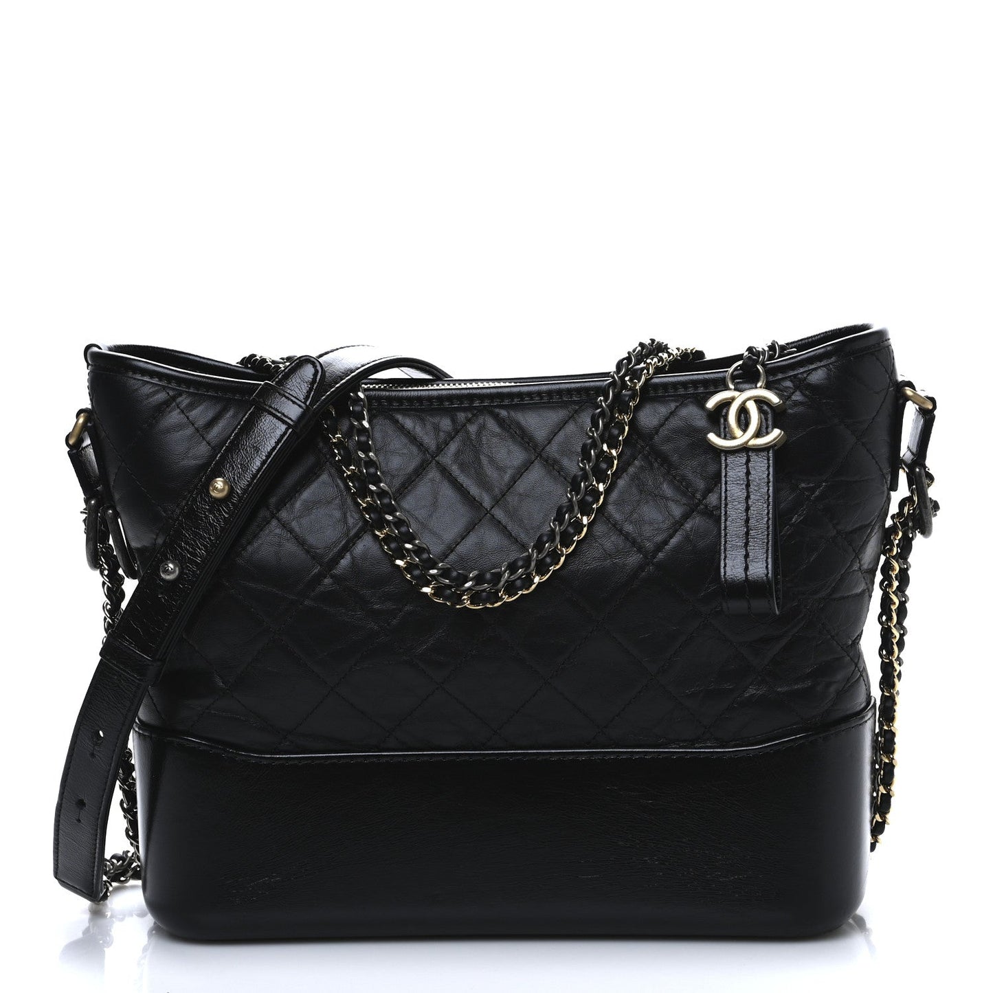 Chanel Aged Calfskin Quilted Medium Gabrielle Hobo Black