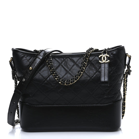 Chanel Aged Calfskin Quilted Medium Gabrielle Hobo Black