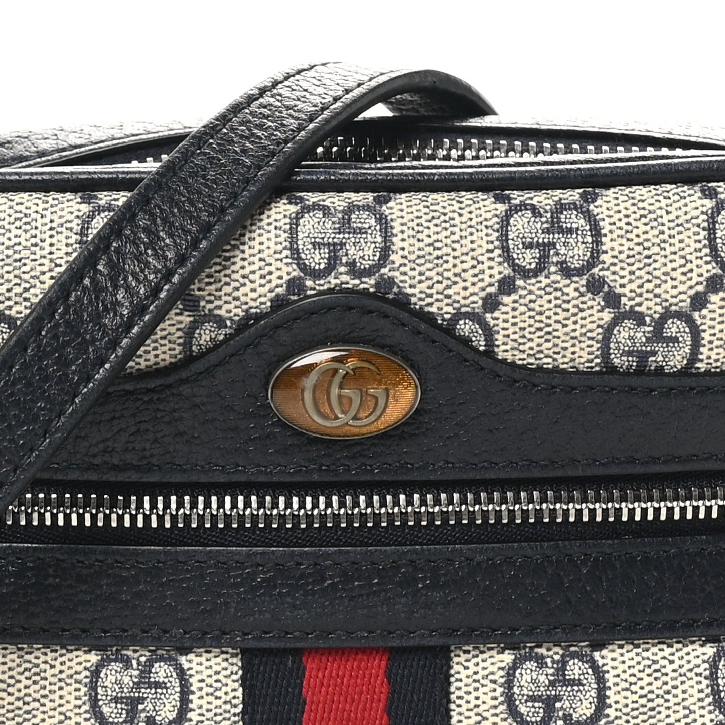 Gucci GG Supreme Monogram Textured Dollar Calfskin Web Mini Ophidia Shoulder Bag Beige Blue