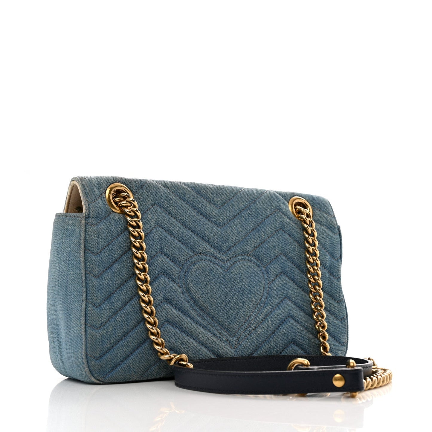 Gucci Denim Matelasse Small Pearly GG Marmont Shoulder Bag Blue