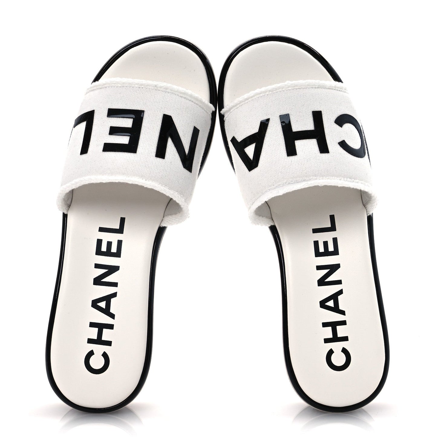 Chanel Cotton Logo Mule Sandals 39 White Black