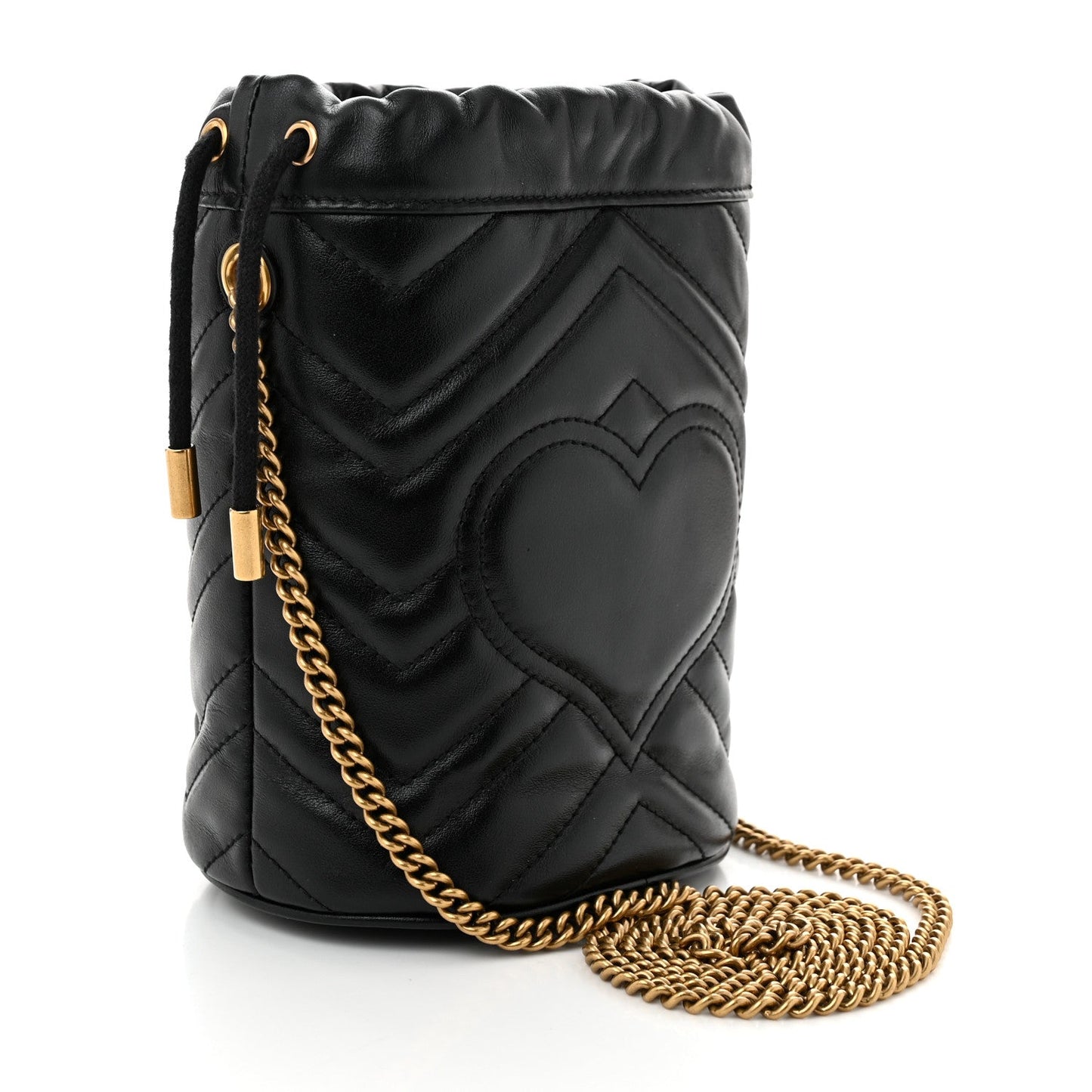 Gucci Calfskin Matelasse Mini GG Marmont 2.0 Bucket Bag Black