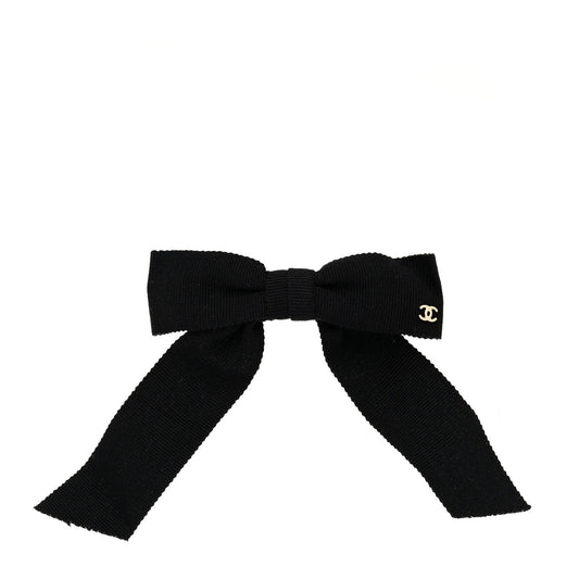 Chanel Grosgrain Bow CC Hair Clip Black