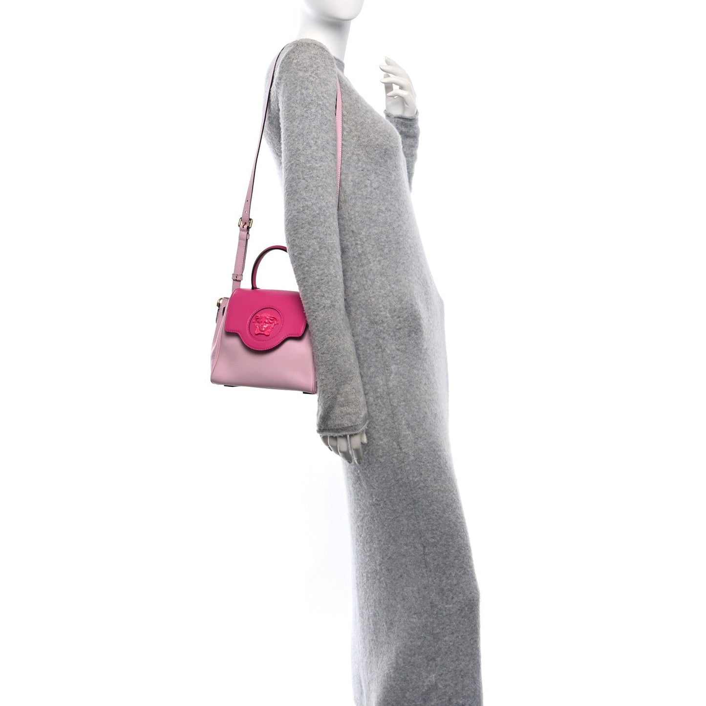 Versace Calfskin Medusa Small Top Handle Handbag Fuxia Light Pink