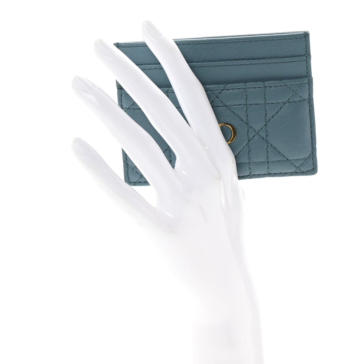 Christian Dior Supple Calfskin Cannage Caro Five-Slot Card Holder Turquoise