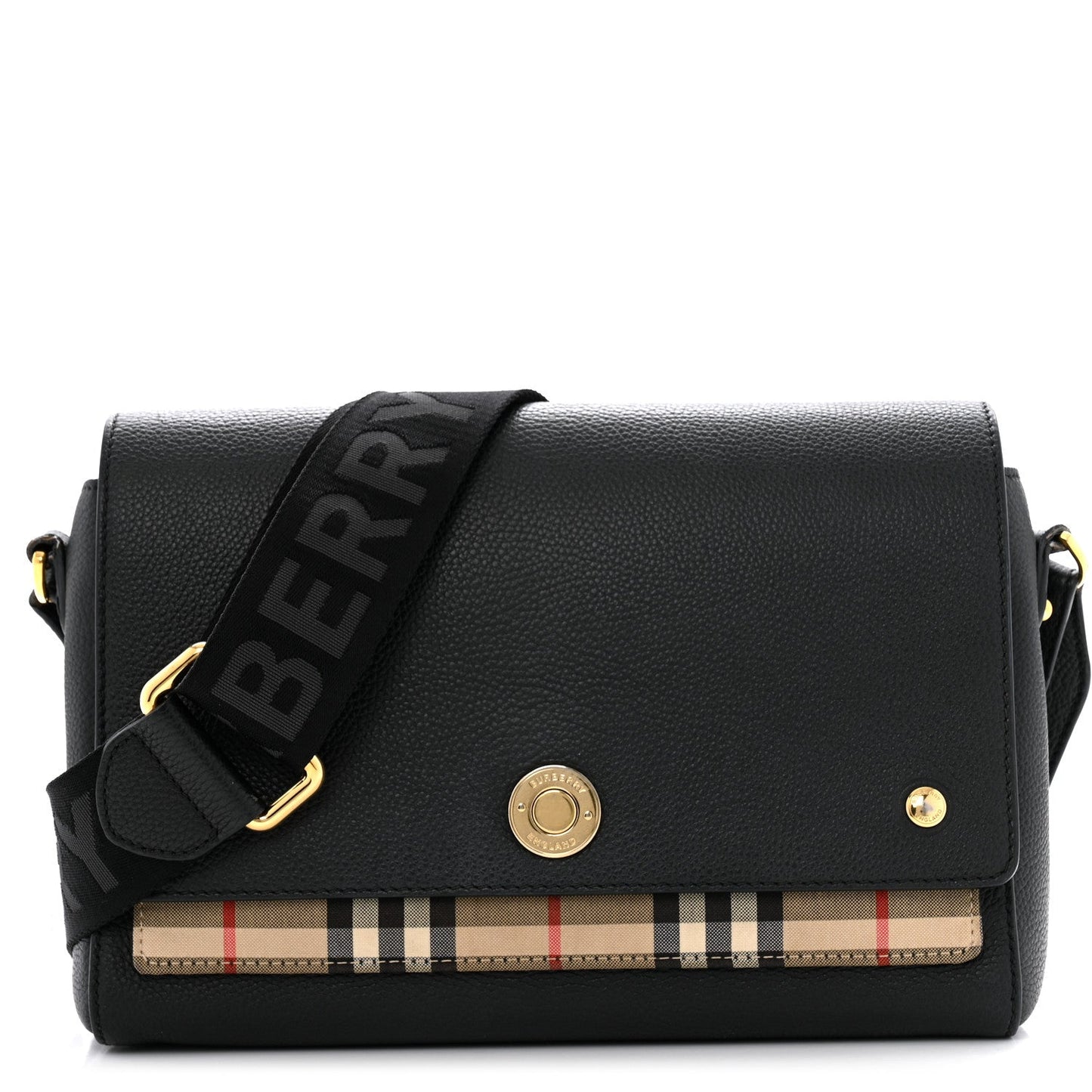 Burberry Grainy Calfskin Vintage Check Note Crossbody Bag Black