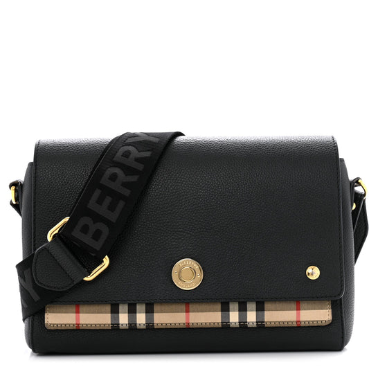 Burberry Grainy Calfskin Vintage Check Note Crossbody Bag Black
